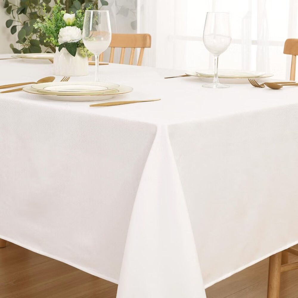 White Faux Linen Tablecloth 54x120 NEW
